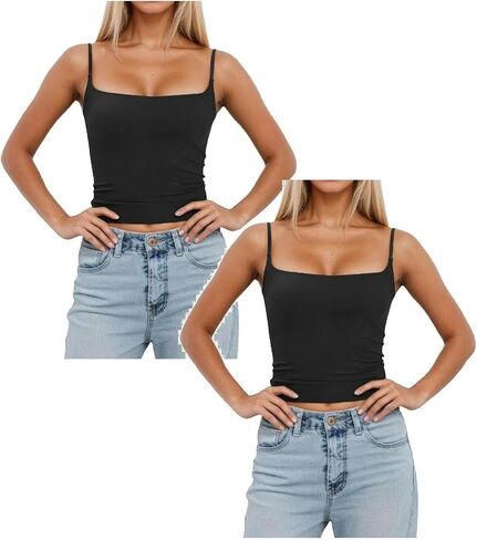 Women Tank Tops with Built in Bra Sets 2pc Square Neck Removable Padded Adjustable Strap Y2k Going Out Cami Top in Saudi Arabia