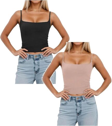 Women Tank Tops with Built in Bra Sets 2pc Square Neck Removable Padded Adjustable Strap Y2k Going Out Cami Top in Saudi Arabia