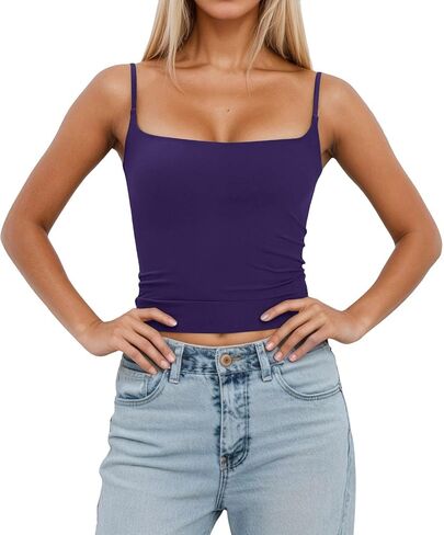 Women Tank Tops with Built in Bra Sets 2pc Square Neck Removable Padded Adjustable Strap Y2k Going Out Cami Top in Saudi Arabia