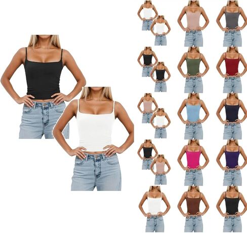 Women Tank Tops with Built in Bra Sets 2pc Square Neck Removable Padded Adjustable Strap Y2k Going Out Cami Top in Saudi Arabia