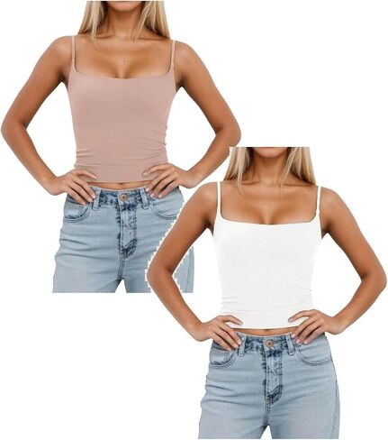 Women Tank Tops with Built in Bra Sets 2pc Square Neck Removable Padded Adjustable Strap Y2k Going Out Cami Top in Saudi Arabia