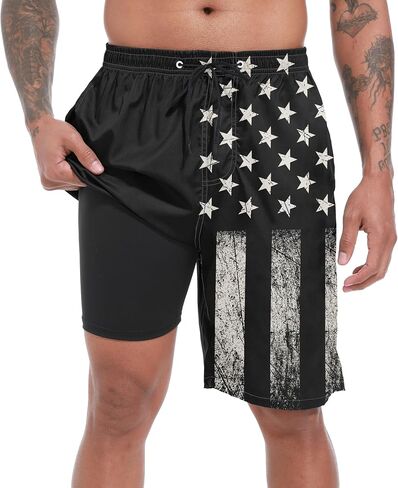 FT FENTENG Mens Swim Trunks with Compression Liner 9" Big and Tall Board Shorts 2 in 1 Quick Dry Long Swimwear Bathing Suits in Kuwait