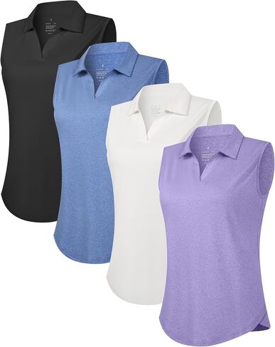 Rolimaka 4 Pack Women's Sleeveless Golf Polo Shirts UPF 50+ Collared V Neck Workout Tank Tops Quick Dry Tennis Athletic Tops in Saudi Arabia