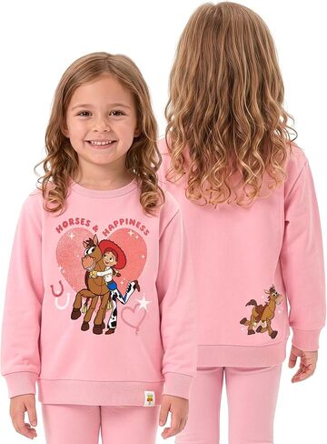 Disney Toy Story Sweatshirt, Jessie & Bullseye Girls Sweatshirt, Glitter Heart Print Kids Jumper, Pink 5 in Kuwait