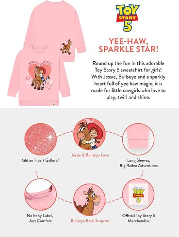 Disney Toy Story Sweatshirt, Jessie & Bullseye Girls Sweatshirt, Glitter Heart Print Kids Jumper, Pink 5 in Kuwait