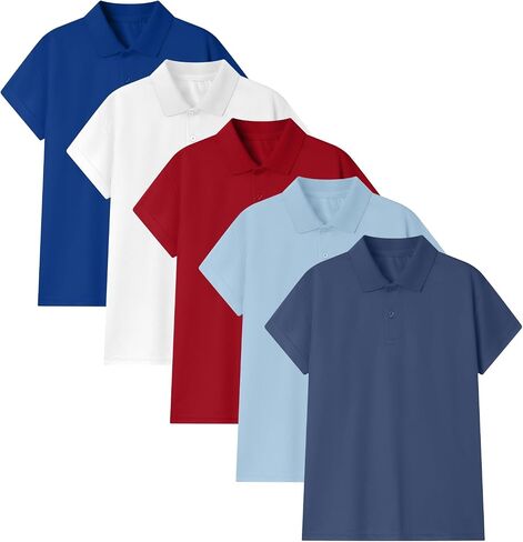 5 Pack Boys Polo Shirt Mesh Athletic Quick Dry Short Sleeve Golf Shirts School Uniform Kids Performance Active Tops in Saudi Arabia