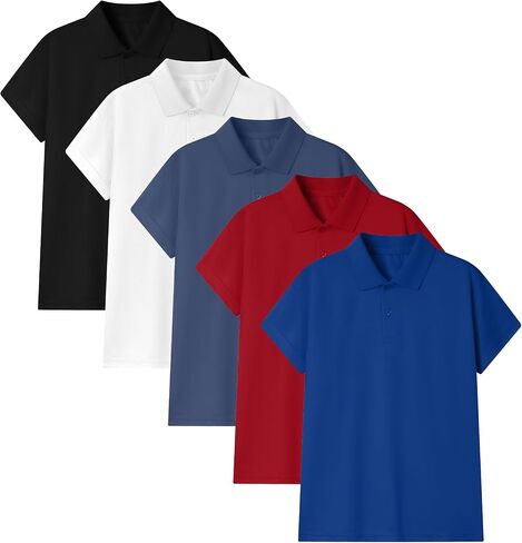5 Pack Boys Polo Shirt Mesh Athletic Quick Dry Short Sleeve Golf Shirts School Uniform Kids Performance Active Tops in Saudi Arabia
