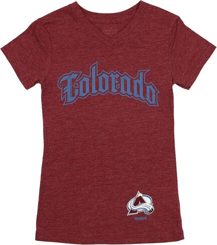 Outerstuff NHL Colorado Avalanche تي شيرت للفتيات (7-16) برقبة على شكل حرف V وأكمام قصيرة - متوسط ​​(10-12) in Kuwait