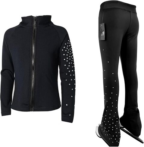 LIUHUO Ice Figure Skating Training Pants Jackets Girls Womens Fleece Shiny Colored Diamond Girl Comfortable Warm Tracksuit in Kuwait
