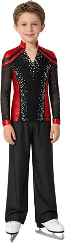 Sparkly Dance Outfits Sets for Boys Kids Ice Skating Suits Stage Performance Competitions Red+Black 12 Years in Saudi Arabia