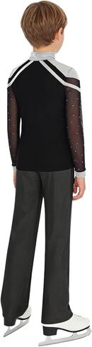 Sparkly Dance Outfits Sets for Boys Kids Ice Skating Suits Stage Performance Competitions Silver+Black 14 Years in Saudi Arabia