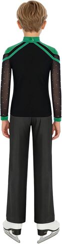Sparkly Dance Outfits Sets for Boys Kids Ice Skating Suits Stage Performance Competitions Green+Black 12 Years in Saudi Arabia