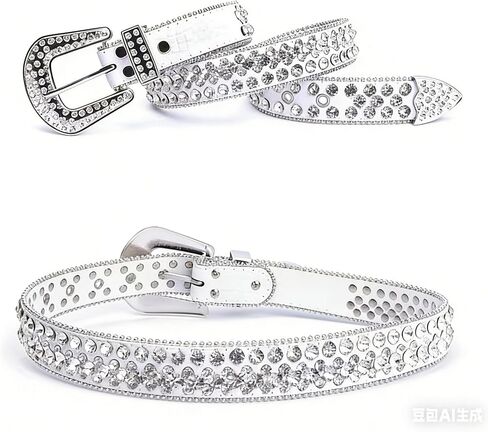 Kids Rhinestone Belt with Shiny Alloy Buckle, Sparkling Crystal Studded, Punk Style, for Boys and Girls Fits waistline 70-85CM; in Saudi Arabia