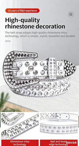 Kids Rhinestone Belt with Shiny Alloy Buckle, Sparkling Crystal Studded, Punk Style, for Boys and Girls Fits waistline 70-85CM; in Saudi Arabia