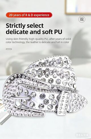 Kids Rhinestone Belt with Shiny Alloy Buckle, Sparkling Crystal Studded, Punk Style, for Boys and Girls Fits waistline 70-85CM; in Saudi Arabia