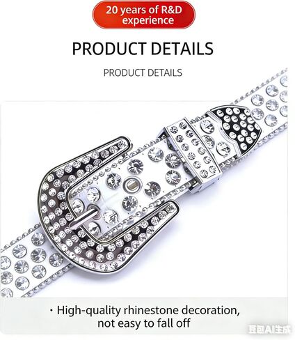 Kids Rhinestone Belt with Shiny Alloy Buckle, Sparkling Crystal Studded, Punk Style, for Boys and Girls Fits waistline 70-85CM; in Saudi Arabia