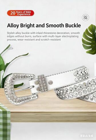 Kids Rhinestone Belt with Shiny Alloy Buckle, Sparkling Crystal Studded, Punk Style, for Boys and Girls Fits waistline 70-85CM; in Saudi Arabia