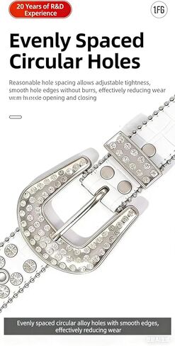Kids Rhinestone Belt with Shiny Alloy Buckle, Sparkling Crystal Studded, Punk Style, for Boys and Girls Fits waistline 70-85CM; in Saudi Arabia