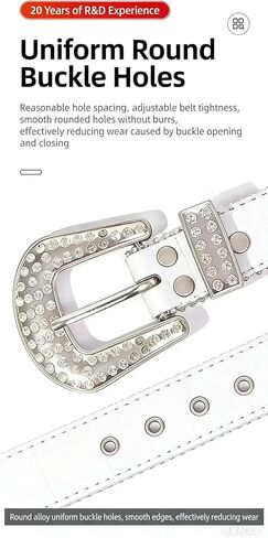 Kids Rhinestone Belt with Shiny Alloy Buckle, Sparkling Crystal Studded, Punk Style, for Boys and Girls Fits waistline 70-85CM; in Saudi Arabia