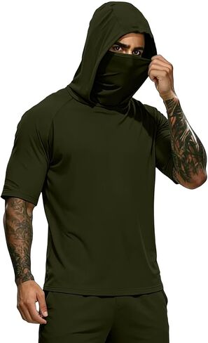 Hooded Tops Outdoor Hiking Fishing Shirts for Men, Face Mask Solid Color Lightweight Sun Protection Tees Blouse in Saudi Arabia