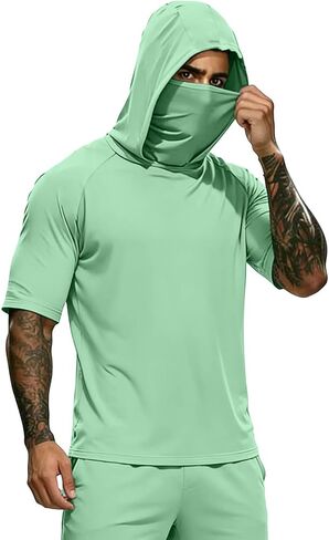 Hooded Tops Outdoor Hiking Fishing Shirts for Men, Face Mask Solid Color Lightweight Sun Protection Tees Blouse in Saudi Arabia