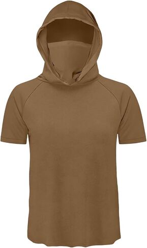 Hooded Tops Outdoor Hiking Fishing Shirts for Men, Face Mask Solid Color Lightweight Sun Protection Tees Blouse in Saudi Arabia