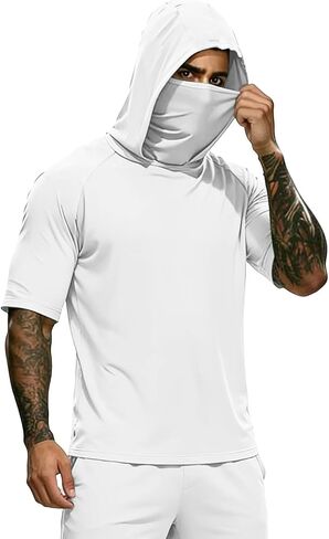 Hooded Tops Outdoor Hiking Fishing Shirts for Men, Face Mask Solid Color Lightweight Sun Protection Tees Blouse in Saudi Arabia