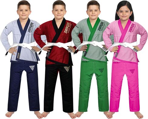 سلسلة تاركان أورا للأطفال BJJ Gi، نسيج جيو جيتسو برازيلي مزدوج اللون للأولاد والبنات، تتضمن حزامًا وحقيبة بيضاء مجانًا in Kuwait