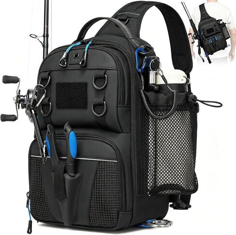Fishing Sling Bag, Convertible Fishing Tackle Chest Bag with Rod & Beverage Holder, Fish Gifts for Men, Black Camo in Saudi Arabia