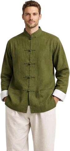 Lazutom Mens Cotton Linen Kung Fu Shirt Mandarin Collar Chinese Tang Suit Tai Chi Martial Arts Jacket Traditional Top in Kuwait