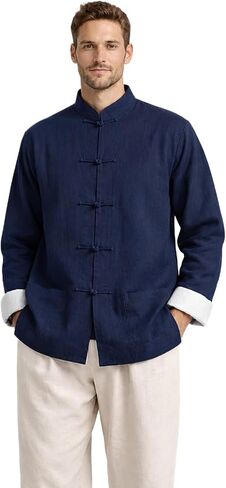 Lazutom Mens Cotton Linen Kung Fu Shirt Mandarin Collar Chinese Tang Suit Tai Chi Martial Arts Jacket Traditional Top in Saudi Arabia