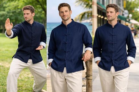 Lazutom Mens Cotton Linen Kung Fu Shirt Mandarin Collar Chinese Tang Suit Tai Chi Martial Arts Jacket Traditional Top in Saudi Arabia
