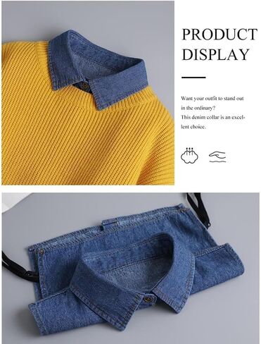 Denim False Collar for Women, Vintage Detachable Jean Faux Collar, Button Down Shirt Blouse Layering Piece Tops and Dresses in Saudi Arabia