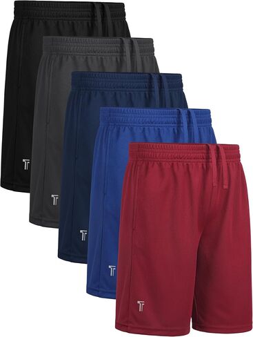 5 Pack Boys Athletic Shorts Mesh Running Shorts Quick Dry for Teen Kids Basketball Soccer Sport, Drawstring Waist in Saudi Arabia