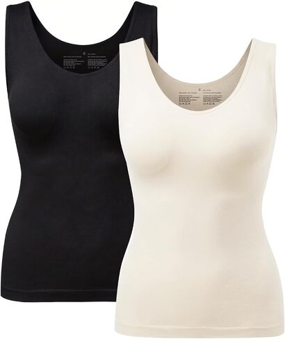 ATTLADY Womens Tummy Control Shapewear Tank Cami, 2 Pack Body Shaper Camisole, Compression Tank Top for Daily Wear & Layering in Saudi Arabia