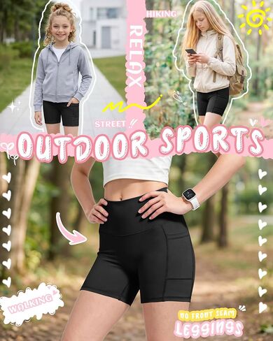 3 Pack Girls Biker Shorts with Pockets Kids Volleyball Cheer Dance Athletic Yoga Shorts for Gymnastics Running in Saudi Arabia