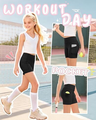 3 Pack Girls Biker Shorts with Pockets Kids Volleyball Cheer Dance Athletic Yoga Shorts for Gymnastics Running in Saudi Arabia