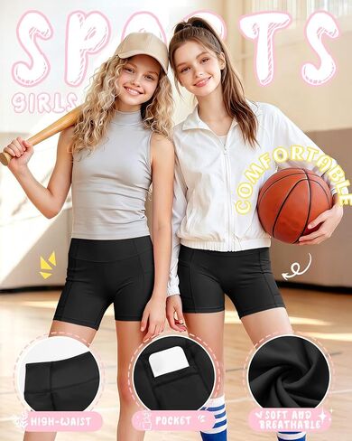 3 Pack Girls Biker Shorts with Pockets Kids Volleyball Cheer Dance Athletic Yoga Shorts for Gymnastics Running in Saudi Arabia