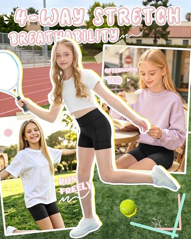 3 Pack Girls Biker Shorts with Pockets Kids Volleyball Cheer Dance Athletic Yoga Shorts for Gymnastics Running in Saudi Arabia