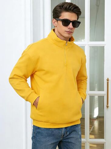 Men's Mock Neck Sweatshirts Men Fleece Quarter Zip Pullover Lightweight Half Zip Sweat Shirts With Pockets in Saudi Arabia