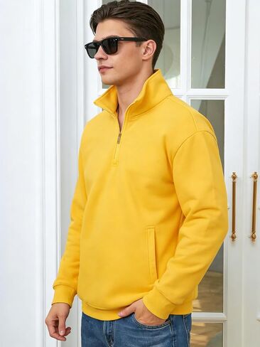 Men's Mock Neck Sweatshirts Men Fleece Quarter Zip Pullover Lightweight Half Zip Sweat Shirts With Pockets in Saudi Arabia