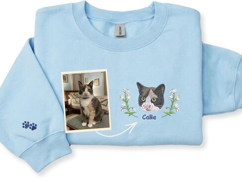 Custom Pet Portrait with Birth Month Flowers Embroidered Sweatshirt – Cat Mom Birthday Christmas Pet Lover in Saudi Arabia