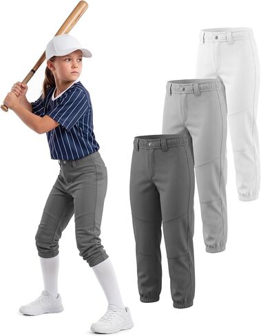 Halfchet 3 Pack Girls Softball Pants Youth Practice Baseball Stretchy Pants with Pockets Belt Loops Toddler for 4t-14y Kids in Kuwait