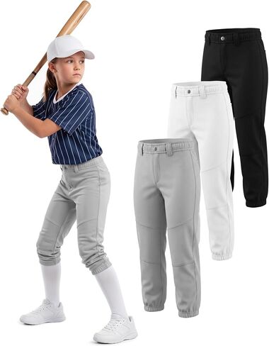Halfchet 3 Pack Girls Softball Pants Youth Practice Baseball Stretchy Pants with Pockets Belt Loops Toddler for 4t-14y Kids in Saudi Arabia