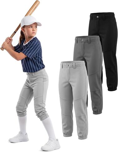 Halfchet 3 Pack Girls Softball Pants Youth Practice Baseball Stretchy Pants with Pockets Belt Loops Toddler for 4t-14y Kids in Saudi Arabia