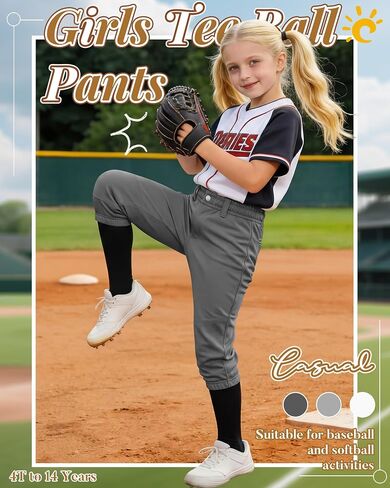 Halfchet 3 Pack Girls Softball Pants Youth Practice Baseball Stretchy Pants with Pockets Belt Loops Toddler for 4t-14y Kids in Saudi Arabia