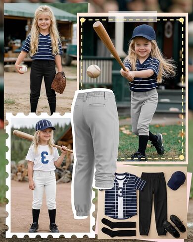Halfchet 3 Pack Girls Softball Pants Kids Baseball Pant Youth Fastpitch Tee Ball Sweatpants with Pockets 4T-14Y(13-14 Years,Black, Light Gray, White) in Kuwait