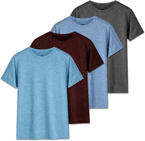 4-Pack Boys Shirts Youth Quick Dry Shirts for Boys Athletic Short Sleeve T Shirts Kids Performance Tees (5Y-18Y) in Kuwait