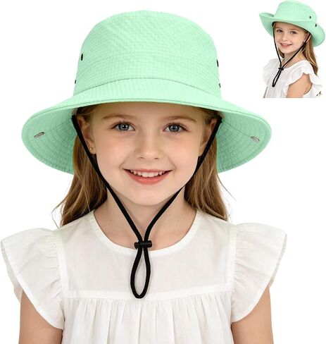 Outdoor Kids Sun Hat UPF 50+ Sun Protection Foldable Bucket Hat Breathable Summer Beach Fishing Safari Hat for Boys Girls in Kuwait