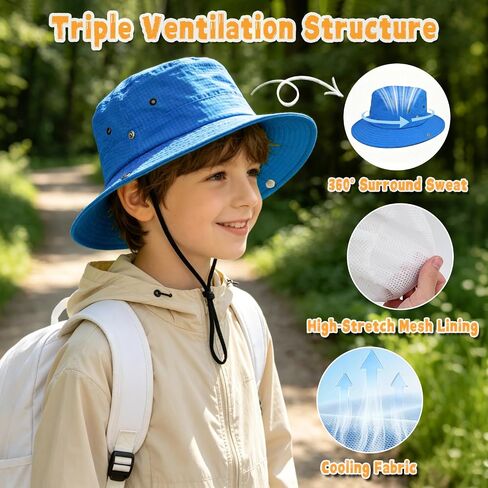 Outdoor Kids Sun Hat UPF 50+ Sun Protection Foldable Bucket Hat Breathable Summer Beach Fishing Safari Hat for Boys Girls in Kuwait